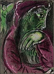 Marc Chagall: Job d�sesp�r�, Dessins pour la Bible 1960, Lithographie originale Verve - �uvre graphique