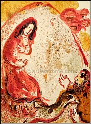 Marc Chagall: Rachel d�robe les idoles de son p�re, Verve Bible 1960, Lithographie originale - �uvre graphique