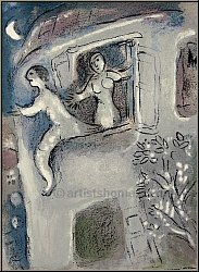 Marc Chagall: David sauv� par Michal, Lithographie originale 1960, Dessins pour La Bible - Arts graphiques