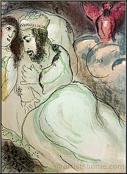 Marc Chagall: Sara et Abimelech, 1960, Lithographie originale, Dessins pour la Bible, Mourlot - �uvre grav�