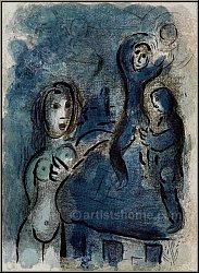 Marc Chagall: Rahab et les espions de J�richo, 1060, lithographie originale, Dessins pour La Bible - estampes