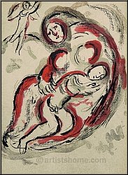 Marc Chagall: Agar dans le d�sert, 1960, Lithographie originale, m�re et son fils - Arts graphiques | Estampes
