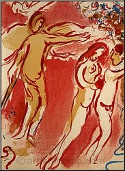 Marc Chagall: Adam et �ve chass�s du Paradis terrestre, Lithographie originale La Bible 1960 - �uvre grav�