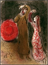 Marc Chagall: Rencontre de Ruth et de Booz, 1960, Lithographie originale pour Verve Bible - �uvre grav�