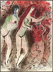 Marc Chagall: Adam et �ve et le Fruit d�fendu 1960 Lithographie originale, Dessins pour la Bible - �uvre grav�