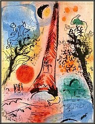 Marc Chagall: Vision de Paris, Tour Eiffel 1960, Lithographie originale - �uvre graphique, gravures originales
