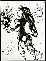 Marc Chagall: L'Offrande, Lithographie originale, Mourlot 1960, bouquet de fleurs et soleil - Arts graphiques
