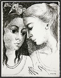 Paul Delvaux: � Confidences � 1972, Lithographie originale pour � Souvenirs et portraits d'artistes � Mourlot
