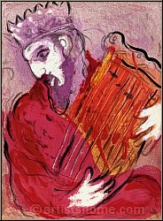 Marc Chagall: David � la Harpe (Les Rois), Lithographie originale 1956, Verve La Bible - Estampes originales