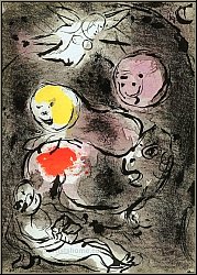 Marc Chagall: Daniel avec les lions, 1956, Lithographie originale pour La Bible, Les Proph�tes | oeuvre grav�
