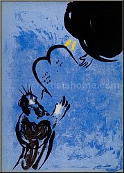 Marc Chagall: Mo�se re�oit les tablets de la loi, 1956, Lithographie originale pour La Bible | �uvre graphique