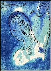 Marc Chagall: Abraham et Sarah 1956, Lithographie originale Verve La Bible - �uvre grav� | estampes originales