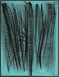 Hans Hartung: � L 127 � 1964, Lithographie originale, composition abstraite en noir sur fond turquoise Mourlot
