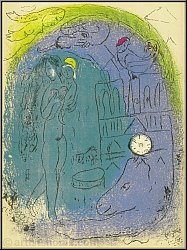 Marc Chagall: Lithographie originale M�re et enfant devant Notre-Dame
