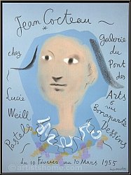 Jean Cocteau: Affiche 'Jean Cocteau chez Lucie Weill' 1955, Galerie du Pont des Arts, Arlequin bleu | Mourlot