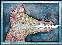 Bernhard Jaeger: � Montrer les dents � 1971, Lithographie sign�e, chien grognant | �uvre grav� - estampes