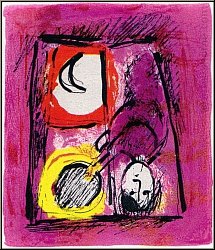 Marc Chagall: Lithographie originale �La Fen�tre� 1957, femme � la fen�tre, le soleil et la lune ont rendez-vo