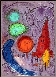 Marc Chagall: Saint-Germain-des-Pr�s, Paris 1954, Lithographie originale Derriere le miroir | �uvre graphique