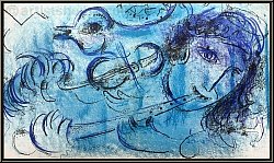 Marc Chagall: Le Joueur de Flûte 1957, Lithographie originale Mourlot n° 197- oeuvre graphique | lithographies