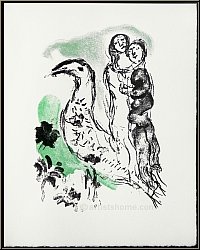 Marc Chagall: Lithographie originale � �l�gie des aliz�s � 1969 Couple et oiseau (ibis) oeuvre grav� | Estampe
