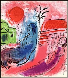 Marc Chagall: Lithographie originale � Maternit� au Centaure � 1957, M�re et enfant avec fl�tiste | �uvre grav