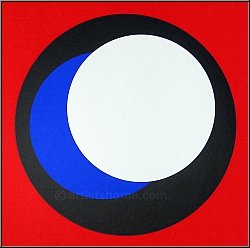Genevi�ve Claisse: S�rigraphie sign�e � Cercles � sur fond rouge, Op Art - Art cin�tique | Estampes originales