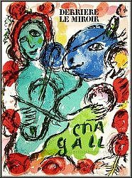 Marc Chagall: Pantomime 1972, violon et �ne bleu, trois joyeux musiciens, Lithographie originale - �uvre grav�