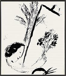 Marc Chagall: �Le bouquet � la main� Auto-portrait de l'artiste, Lithographie originale, 1957- �uvre grav�