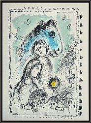 Marc Chagall: � Cheval bleu au Couple � 1982, Lithographie originale, Hommage � Aim� and Marguerite Maeght