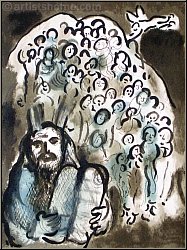 Marc Chagall: Mo�se et son Peuple 1973, Lithographie originale pour � Le message biblique � | Estampes Mourlot