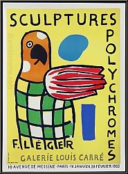 Fernand L�ger: Affiche originale Sculptures polychromes, Galerie Louis Carr� 1953, Lithographie � Le perroquet
