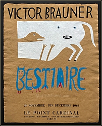 Victor Brauner: �Bestiaire� Galerie Le Point Cardinal 1963, Affiche d'exposition imprim�e sur Auvergne teint�