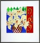 Liz Jardine: Fleurs de lis blancs 'Firecracker' S�rigraphie originale sign�e, composition florale - Estampes