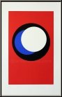 Genevi�ve Claisse: S�rigraphie sign�e � Cercles � sur fond rouge, Op Art - Art cin�tique | Estampes originales